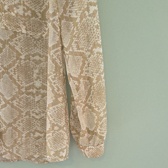 Dana Buchman Tan and Cream With Gold Thread Sheer Snake Skin Print Size XS - Picture 4 of 9